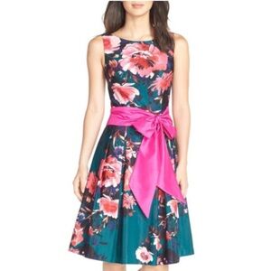 Eliza J Floral Sleeveless Dress with Pink Sash